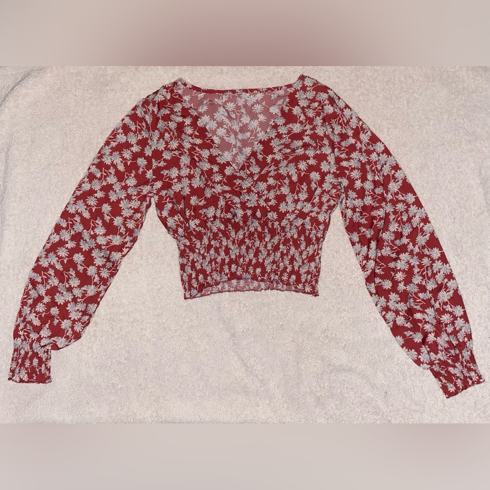 ROMWE Crop Blouse with Long Sleeves